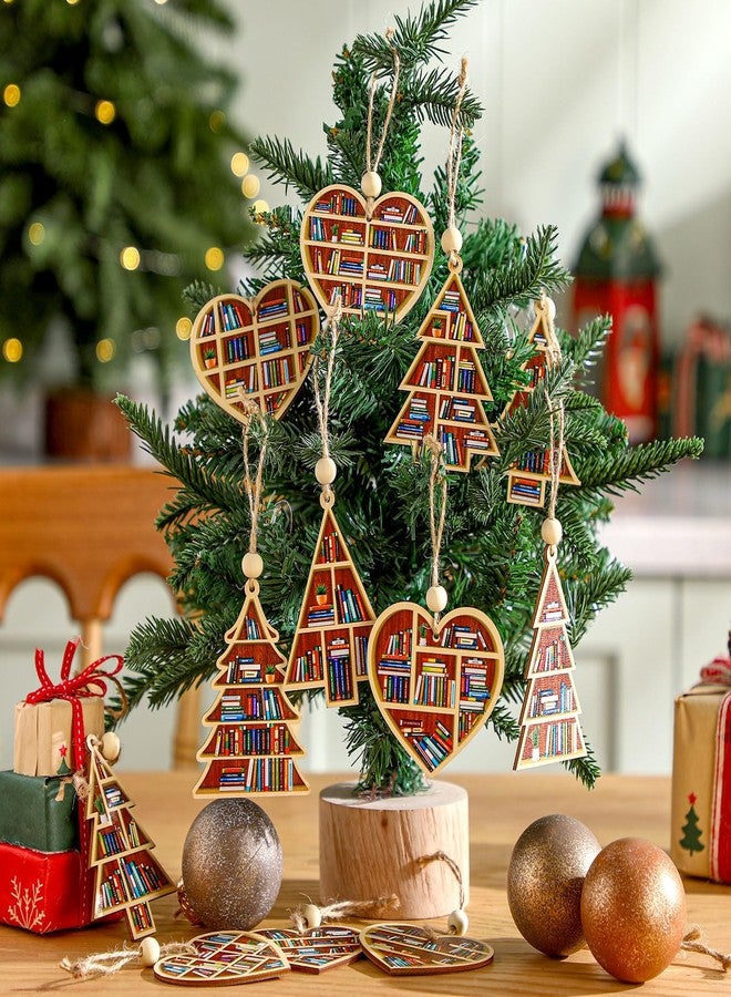 Colingmill 12 Pcs Christmas Tree Ornament Book Lovers Gifts Christmas Decoration Wooden Crafts 3D Design Hanging Decor for Xmas Decoration (Heart Shaped) - Image 4